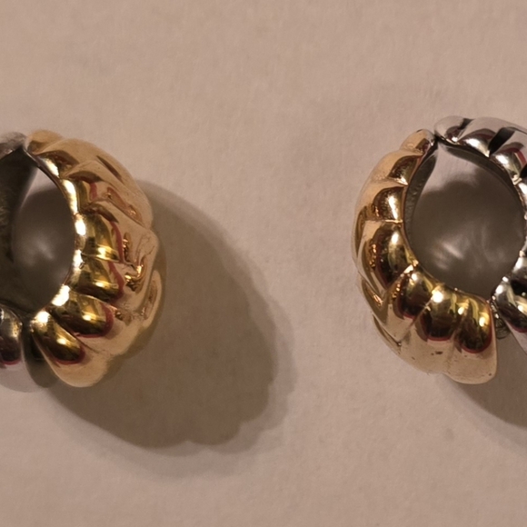 Rare Erwin Pearl Reversible 2 Tone Polished Gold Silver Huggie Clip-on Earrings - Picture 5 of 10